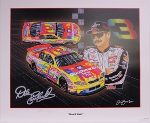 Autographed Dale Earnhardt "Maxed Out" Original 2000 Sam Bass 27" X 32" Print w/ COA Sam Bass, Intimidator, Earnhardt Sr., 1987, Monster Energy Cup Series, Winston Cup,Poster, The Count of Monte Carlo, Chanpion, Ralph