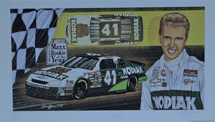 Autographed Ricky Craven 1995 "Maxx Rookie Of The Year " Original Artist Proof Sam Bass 16" X 27" Print w/ COA Sam Bass, Ricky Craven, Darlington, Monster Energy Cup Series, Winston Cup, Poster