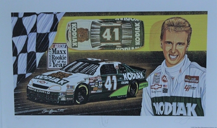 Autographed Ricky Craven 1995 "Maxx Rookie Of The Year " Original Numbered Sam Bass 16" X 27" Print w/ COA Sam Bass, Ricky Craven, Darlington, Monster Energy Cup Series, Winston Cup, Poster