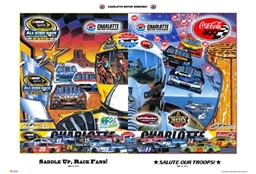 Charlotte Motor Speedway 2013 Combined Program "Saddle Up,Race Fans!" And "Salute Our Troops!" Sam Bass Poster 20" X 28" Sam Bas Poster