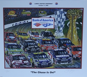 Charlotte Motorspeedway BOA 500 2008 "The Chase Is On!" Sam Bass Numbered Print 22" X 26" Charlotte Motorspeedway BOA 500 2008 "The Chase Is On!" Sam Bass Numbered Print 22" X 26"