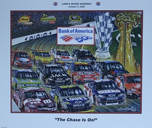 Charlotte Motorspeedway BOA 500 2008 "The Chase Is On!" Sam Bass Print 22" X 26" Charlotte Motorspeedway BOA 500 2008 "The Chase Is On!" Sam Bass Print 22" X 26"