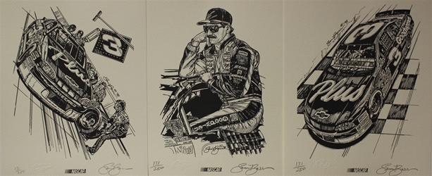 Dale Earnhardt 1998 Goodwrench Plus #3 Set Of 3 Numbered and Autographed by Sam Bass  Lithographs Prints 11" X 14" With COA Dale Earnhardt 1998 Goodwrench Plus #3 Set Of 3 Numbered and Autographed by Sam Bass  Lithographs Prints 11" X 14" With COA