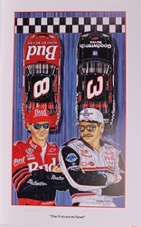 Double Autographed Dale Earnhardt & Dale Earnhardt Jr "The Future is Now" Original 2000 Sam Bass 33" X 20.5" Print With COA Dale Earnhardt Jr, Sam Bass, Intimidator, Earnhardt Sr., 1987, Monster Energy Cup Series, Winston Cup,Poster, The Count of Monte Carlo, Chanpion, Ralph