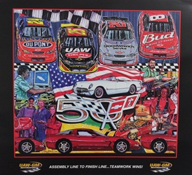 UAW-GM 2002 " Assembly Line to Finish Line...Teamwork Wins!! " Sam Bass Poster 23" X 21.5" UAW-GM 2002 " Assembly Line to Finish Line...Teamwork Wins!! " Sam Bass Poster 23" X 21.5"
